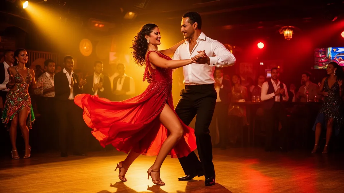 Latin dance couple performing